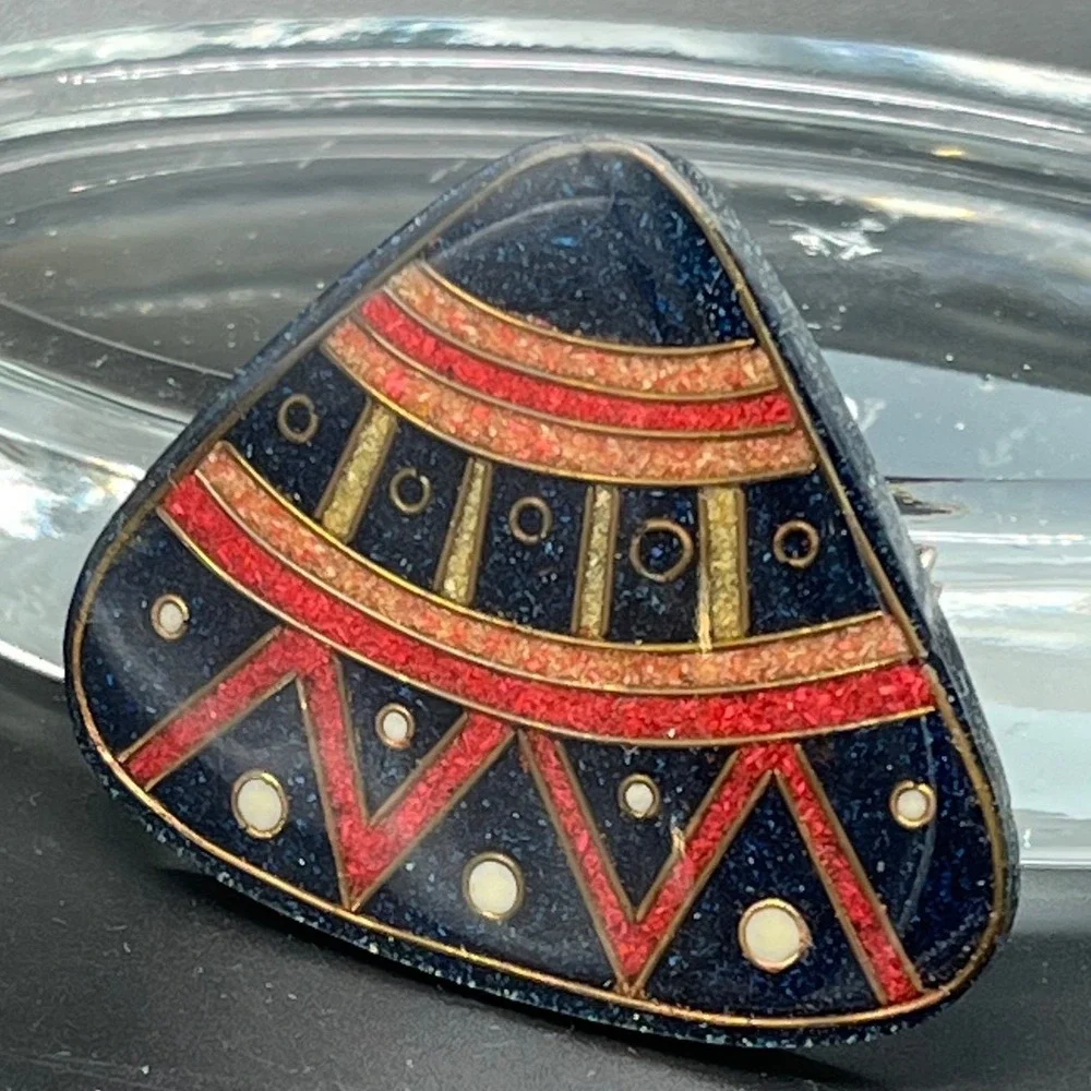 Artisan Handmade Multi Colored Blk Red Gold Resin/Acrylic Brooch Bar Closure‎